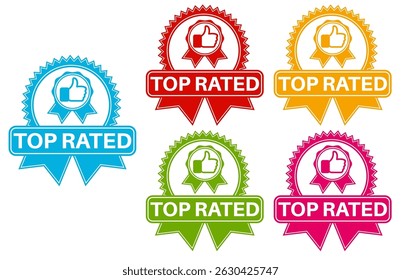 vector set top rated icon sign. rating thumb up symbol labels sticker template design illustration