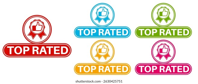 vector set top rated icon sign. rating thumb up symbol labels sticker template design illustration
