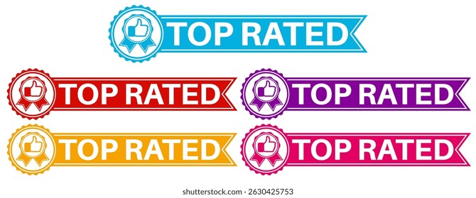 vector set top rated icon sign. rating thumb up symbol labels sticker template design illustration