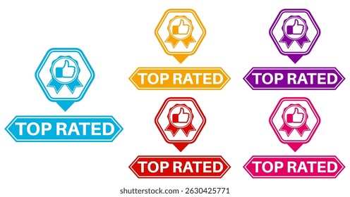 vector set top rated icon sign. rating thumb up symbol labels sticker template design illustration
