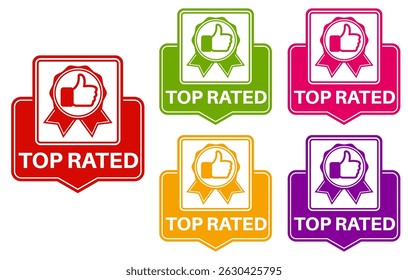 vector set top rated icon sign. rating thumb up symbol labels sticker template design illustration