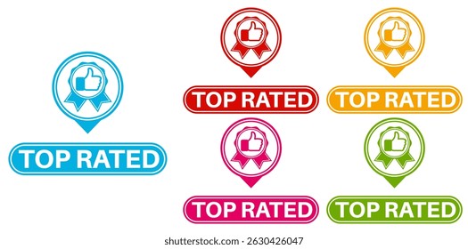 vector set top rated icon sign. rating thumb up symbol labels sticker template design illustration
