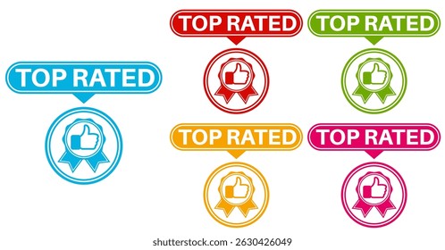 vector set top rated icon sign. rating thumb up symbol labels sticker template design illustration