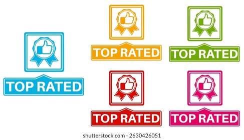 vector set top rated icon sign. rating thumb up symbol labels sticker template design illustration