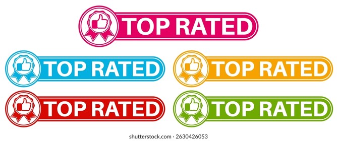 vector set top rated icon sign. rating thumb up symbol labels sticker template design illustration