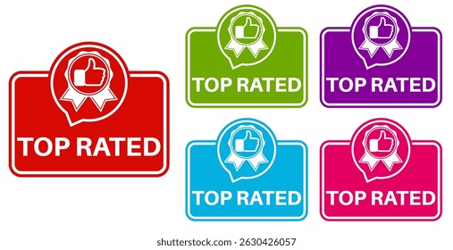 vector set top rated icon sign. rating thumb up symbol labels sticker template design illustration
