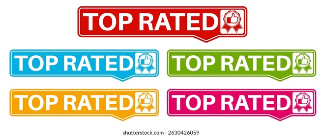 vector set top rated icon sign. rating thumb up symbol labels sticker template design illustration