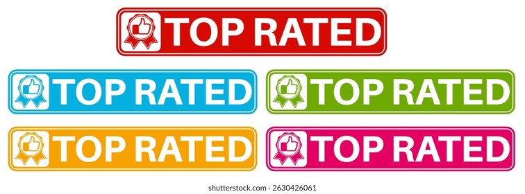 vector set top rated icon sign. rating thumb up symbol labels sticker template design illustration