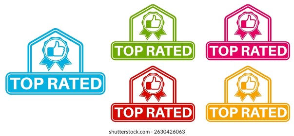vector set top rated icon sign. rating thumb up symbol labels sticker template design illustration