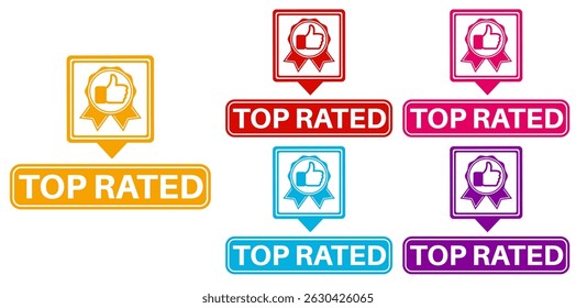 vector set top rated icon sign. rating thumb up symbol labels sticker template design illustration