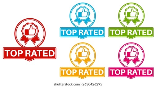 vector set top rated icon sign. rating thumb up symbol labels sticker template design illustration