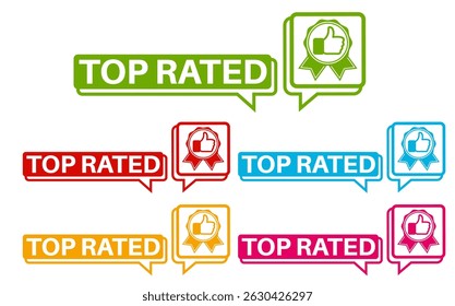 vector set top rated icon sign. rating thumb up symbol labels sticker template design illustration