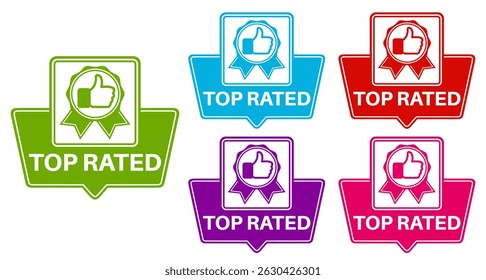 vector set top rated icon sign. rating thumb up symbol labels sticker template design illustration
