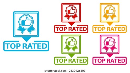 vector set top rated icon sign. rating thumb up symbol labels sticker template design illustration