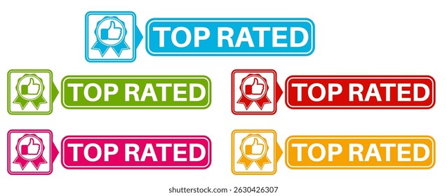 vector set top rated icon sign. rating thumb up symbol labels sticker template design illustration