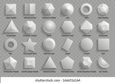 Vector Set. Top View Realistic Math Basic 3d Shapes. Three Dimensional Geometric Figures. Geometric Shape Figure Form Illustration.