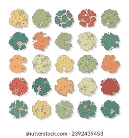 vector set of top view of tree illustration isolated on white background.