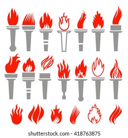 Vector Set of Torch Icon Isolated on White Background