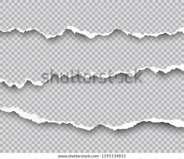 Vector set of torn paper edges with shadows\
isolated on transparent\
background