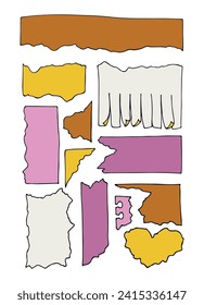 Vector set of torn paper sheets. Paper notes, stickers, sheets. Writing paper. Vector illustration