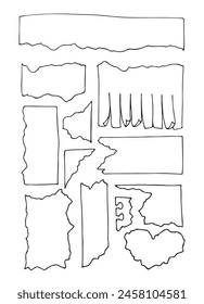 Vector set of torn paper sheets. Paper notes, stickers, sheets. Writing paper. Vector illustration