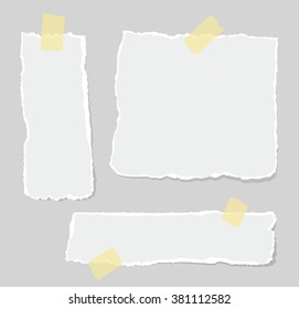 Vector set of torn papers attached sticky tape. 