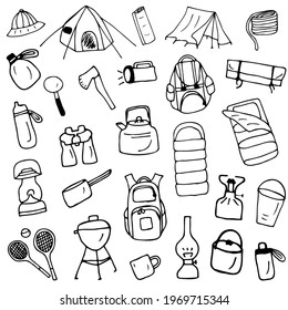 Vector set of tourist items for vacation.