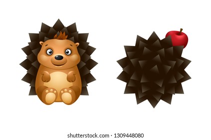 vector set of toy hedgehog open and close with apple