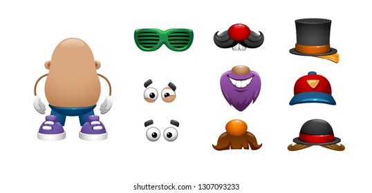 vector set of toy with some hats, noses, eyesб fashion glasses, beard, whisker, hear