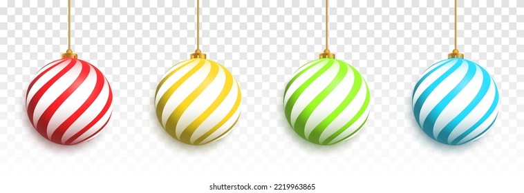 Juego de vectores de juguetes para el árbol de Navidad. Pelota en el árbol de navidad, bolas multicolores. Decoración navideña.