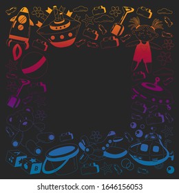Vector set with toys icons. Pattern for kindergarten, little children. Kids playing.