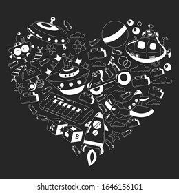 Vector set with toys icons. Pattern for kindergarten, little children. Kids playing.