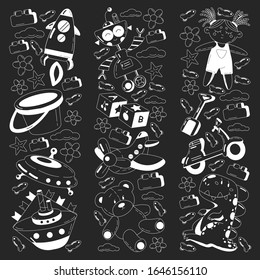 Vector set with toys icons. Pattern for kindergarten, little children. Kids playing.