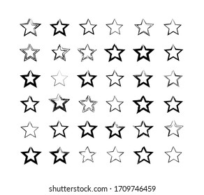 A vector set of traced stars. Stars drawn with brushes isolated on a black background