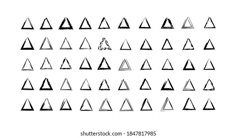 A vector set of traced triangles. Triangle borders and frames isolated on a black background. Icons for any design and graphic programs.