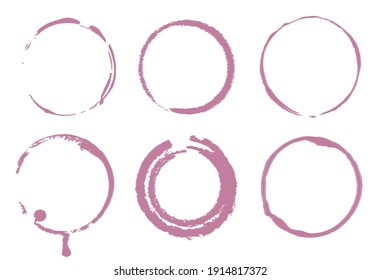 Vector set of traces of a wineglass. Splashes and traces of wine glass. Circles and rings on white background in eps 10.
