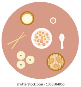 Vector set of traditional asian desserts