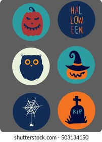 Vector set of traditional Halloween symbols. Cute cartoon icons.