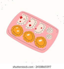 Vector set of traditional Indian sweets.Indian holiday desserts with nuts and flowers.Concept of the Indian festival Holi,Diwali ect.Template for print,menu,congratulations.Vector illustration EPS 10