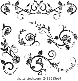 Vector set of traditional Japanese floral ornaments and oriental decorative designs. Extremely clean vector lines, vinyl and laser ready.