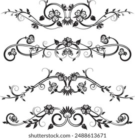 Vector set of traditional Japanese floral ornaments and oriental decorative designs. Extremely clean vector lines, vinyl and laser ready.