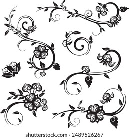 Vector set of traditional Japanese floral ornaments and oriental decorative designs. Extremely clean vector lines, vinyl and laser ready.