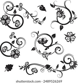 Vector set of traditional Japanese floral ornaments and oriental decorative designs. Extremely clean vector lines, vinyl and laser ready.