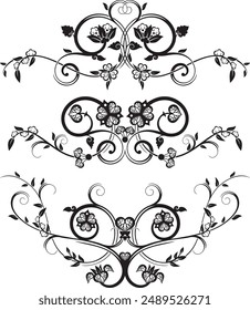 Vector set of traditional Japanese floral ornaments and oriental decorative designs. Extremely clean vector lines, vinyl and laser ready.