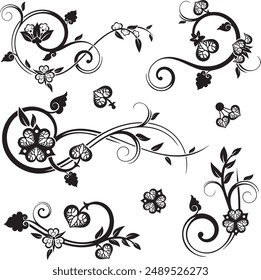 Vector set of traditional Japanese floral ornaments and oriental decorative designs. Extremely clean vector lines, vinyl and laser ready.