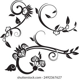 Vector set of traditional Japanese floral ornaments and oriental decorative designs. Extremely clean vector lines, vinyl and laser ready.