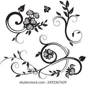 Vector set of traditional Japanese floral ornaments and oriental decorative designs. Extremely clean vector lines, vinyl and laser ready.