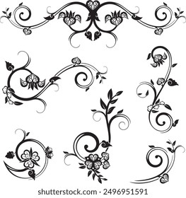 Vector set of traditional Japanese floral ornaments and oriental decorative designs. Extremely clean vector lines, vinyl and laser ready.