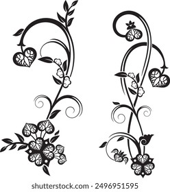 Vector set of traditional Japanese floral ornaments and oriental decorative designs. Extremely clean vector lines, vinyl and laser ready.