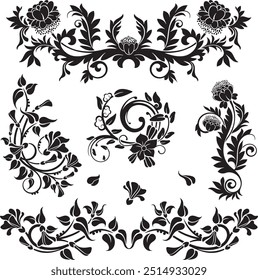 Vector set of traditional Japanese floral ornaments and oriental decorative design elements. Extremely clean vector lines, vinyl and laser ready.